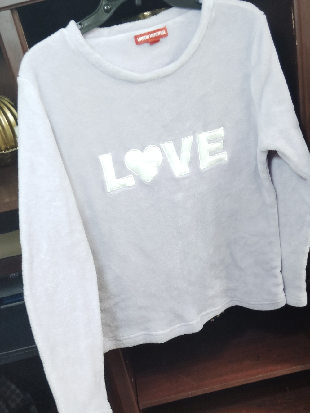 Urban Heritage White Plush 'LOVE' Sweatshirt with Shiny Heart Detail